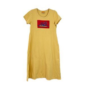 Done Down Under Womens Maxi Dress M Yellow Pullover Short Sleeve Beach Ribbed